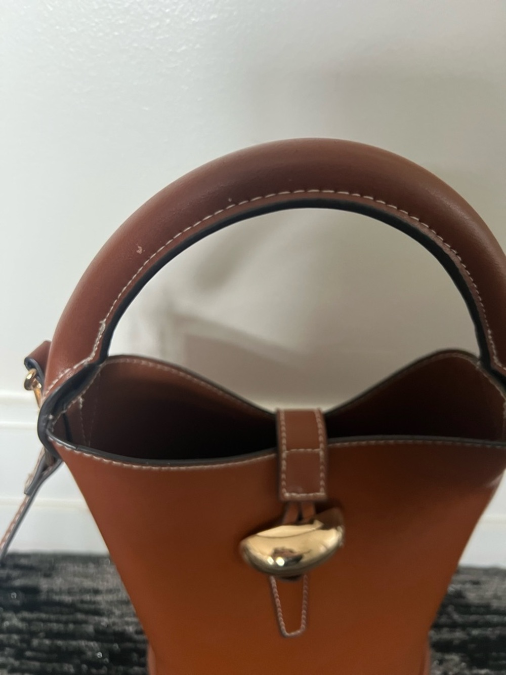 H&M Brown Leather Bucket Crossbody with Gold Accent - Picture 5 of 9